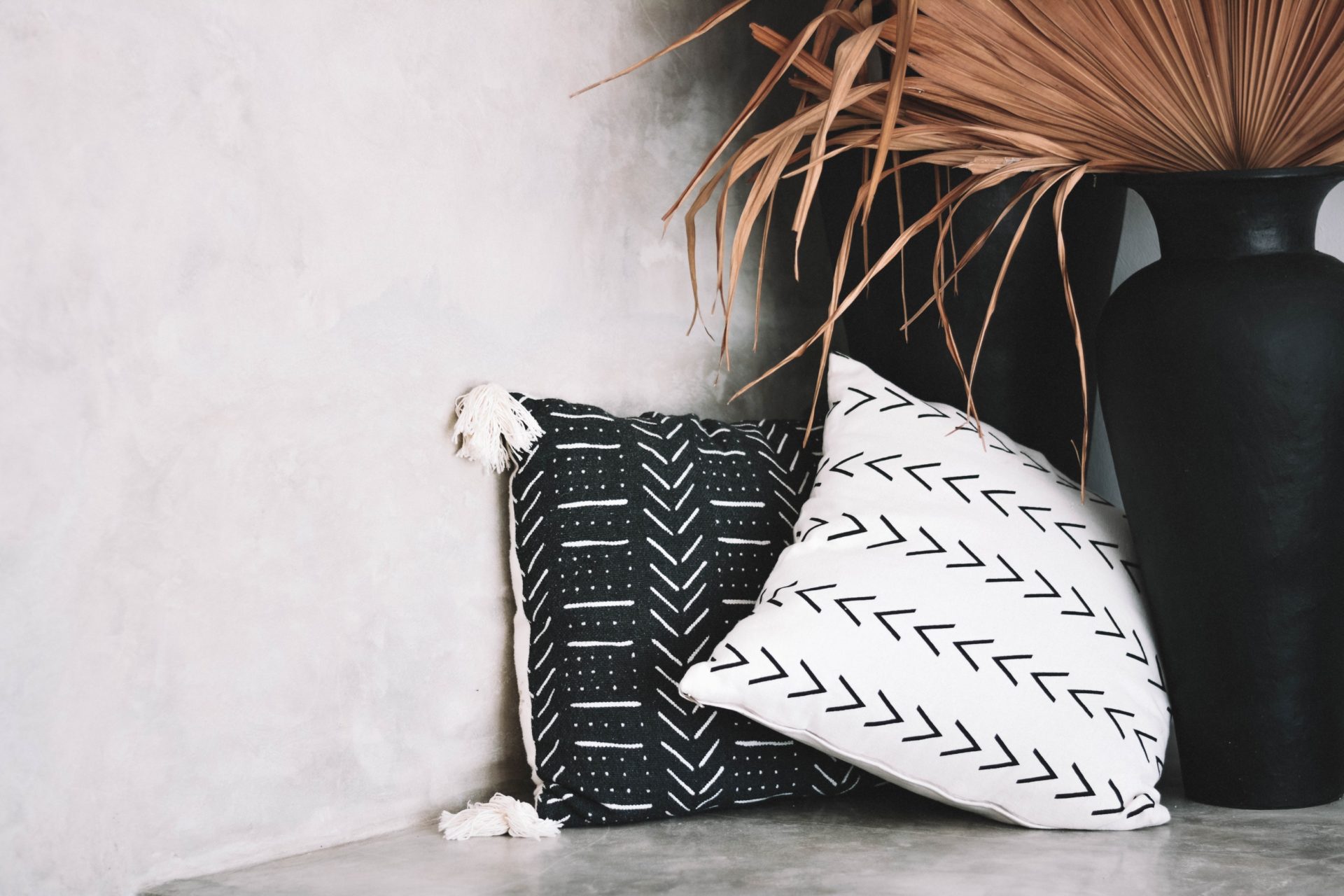 Tribal print black and white pillows