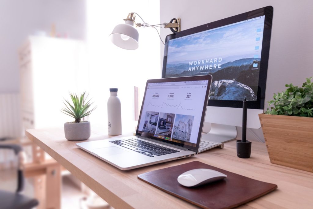 Boho office space with laptop