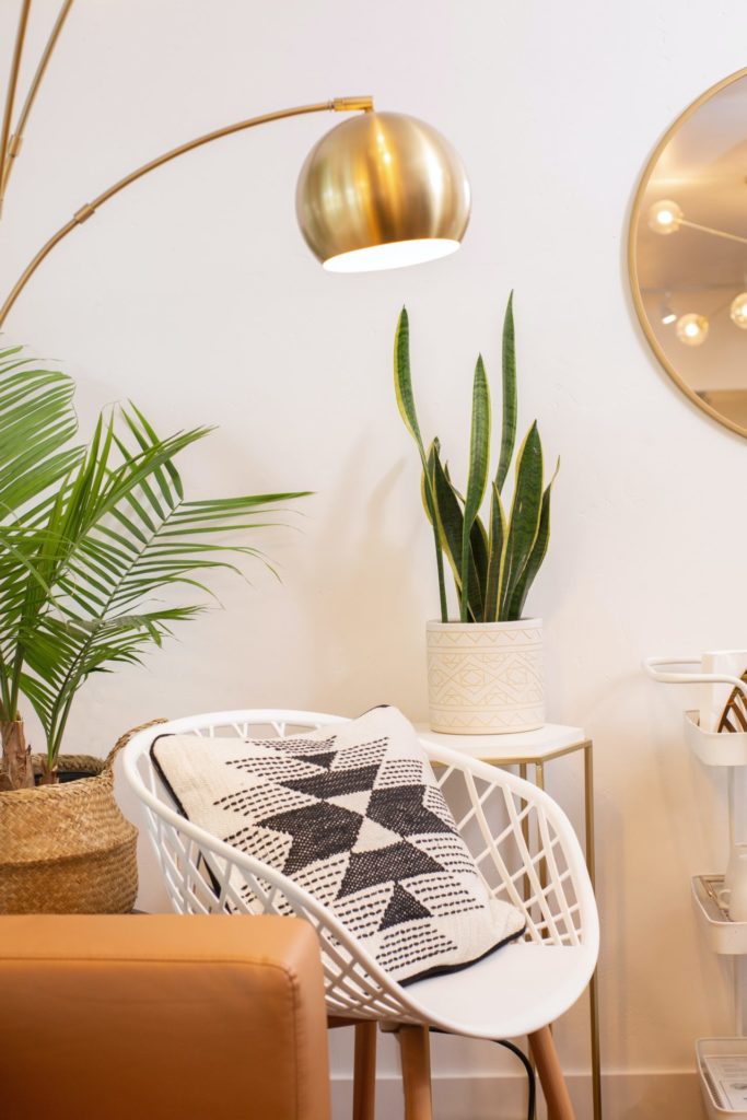 Office chair with Boho pillow and plants