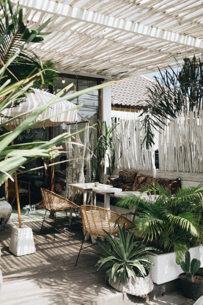 Cozy outdoor patio area with plants