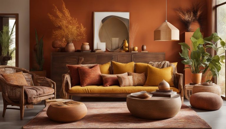 Boho earthy color palette living room