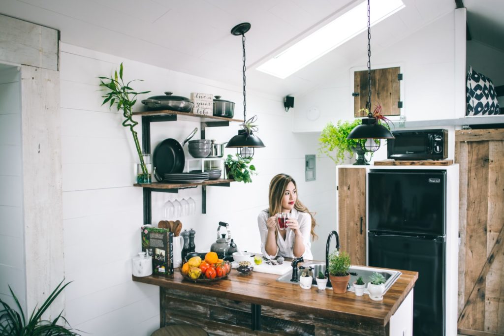 Boho kitchen with wood counter